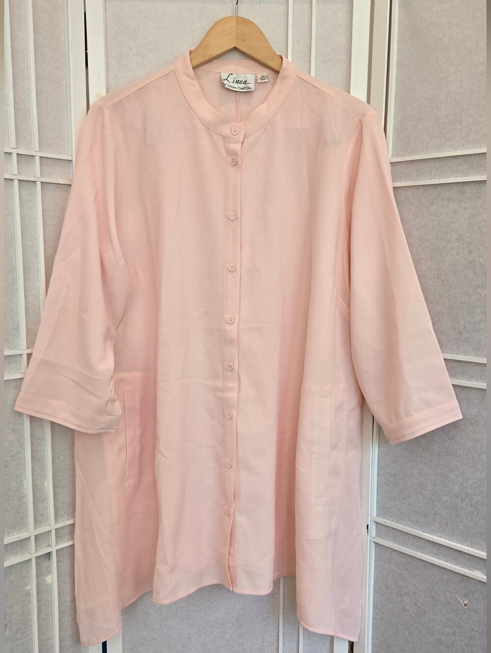 NWOT ! Linea by Louis Dell'Olio Pale Pink Mandarin-Collar Button Tunic